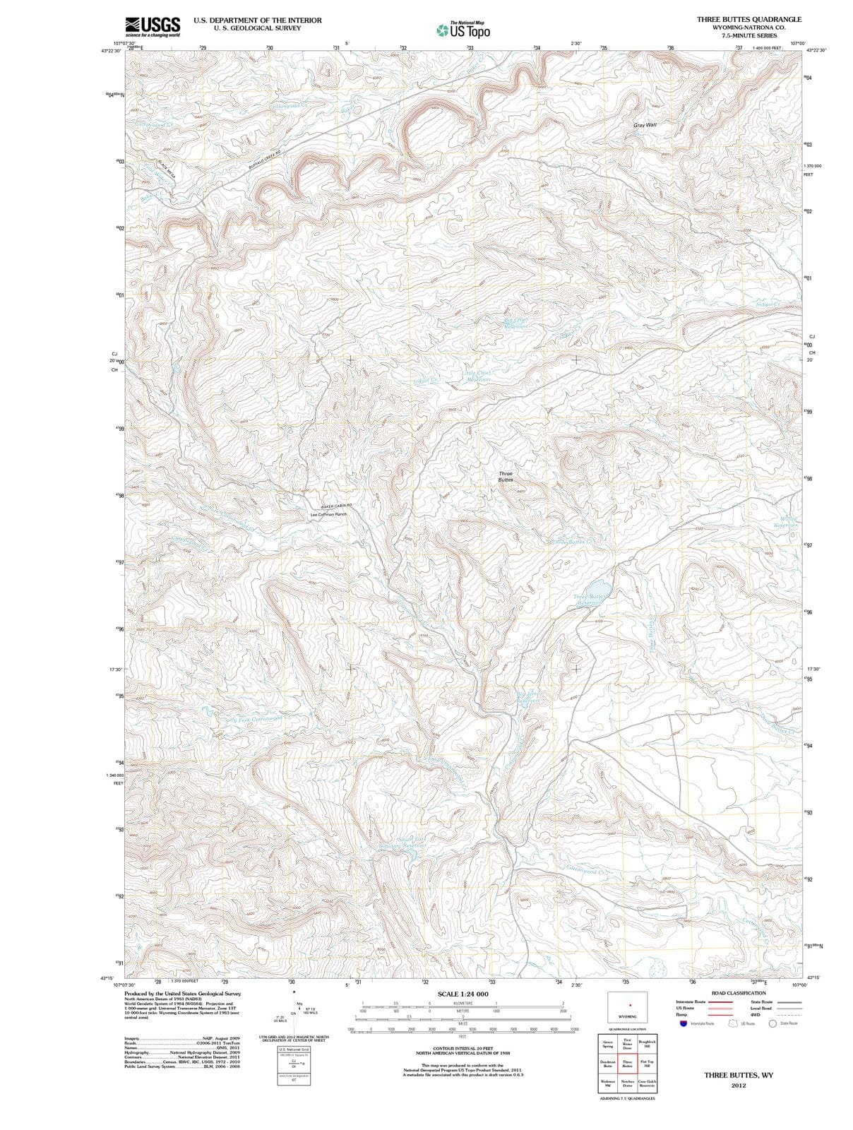 2012 Three Buttes, WY - Wyoming - USGS Topographic Map