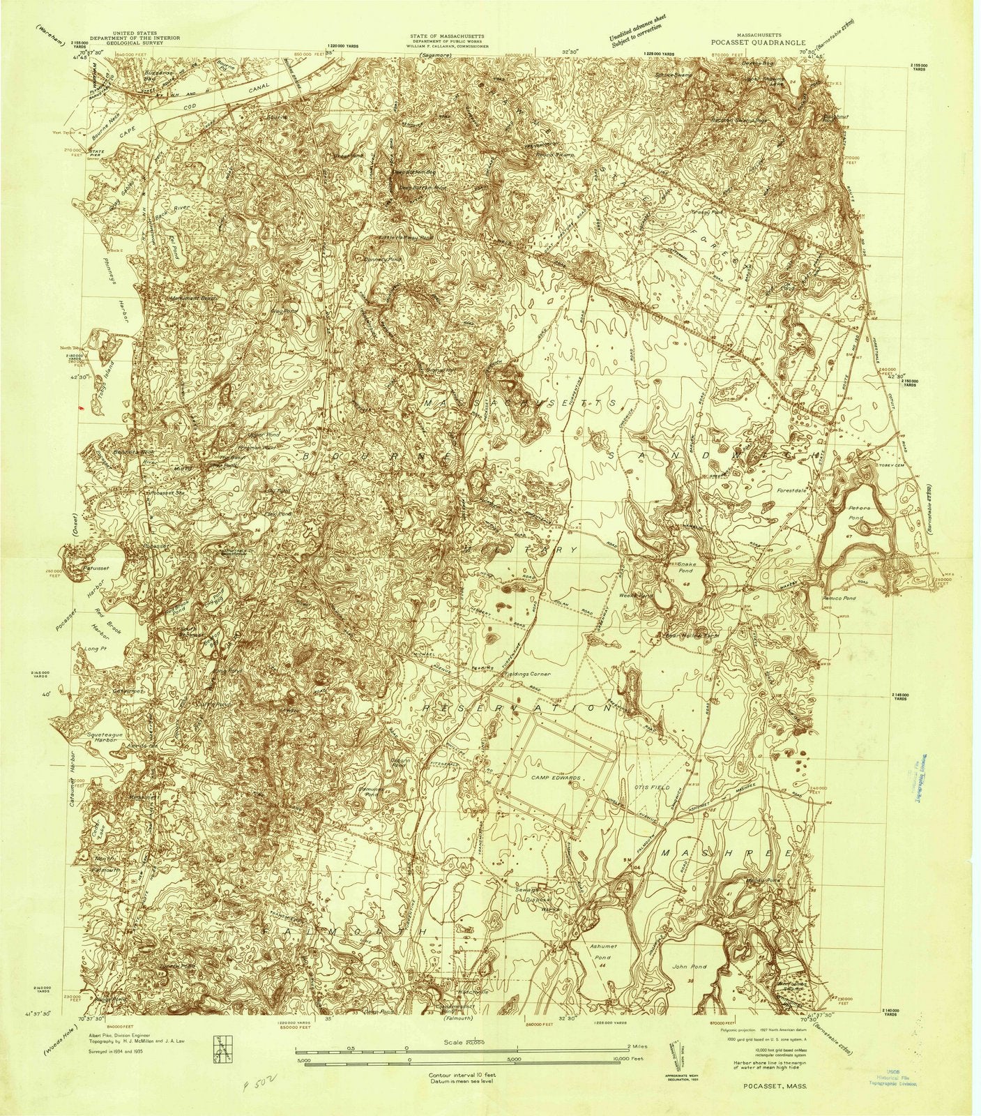 1935 Pocasset, MA - Massachusetts - USGS Topographic Map