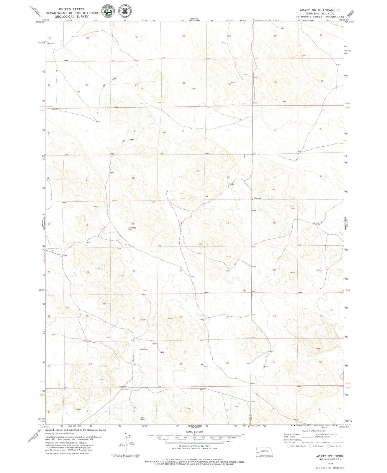 1979 Agate, NE - Nebraska - USGS Topographic Map v2