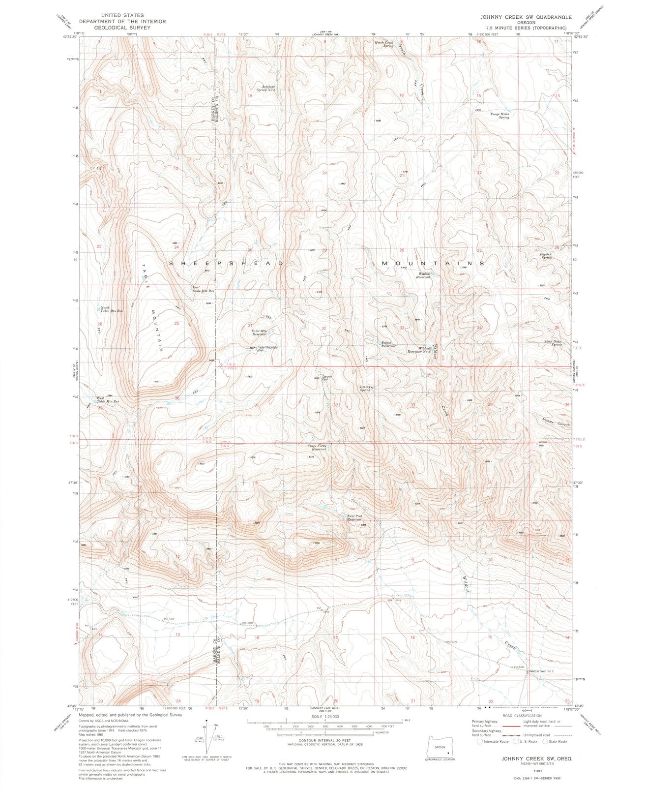 1981 Johnny Creek, OR - Oregon - USGS Topographic Map