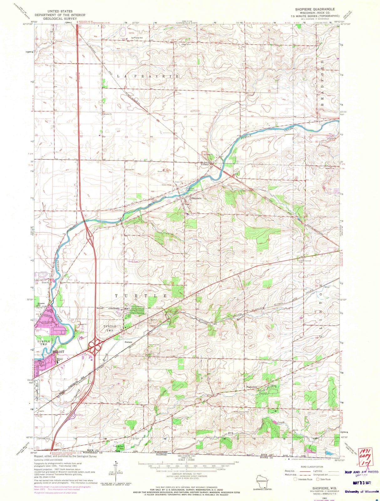 1961 Shopiere, WI - Wisconsin - USGS Topographic Map