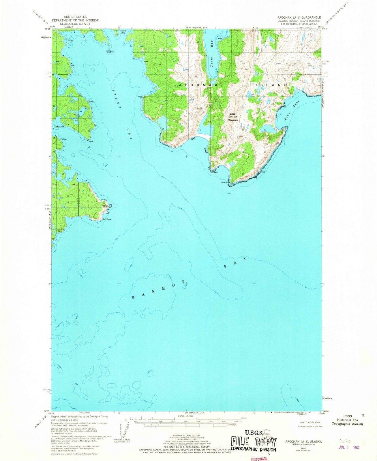 1952 Afognak, AK - Alaska - USGS Topographic Map v2