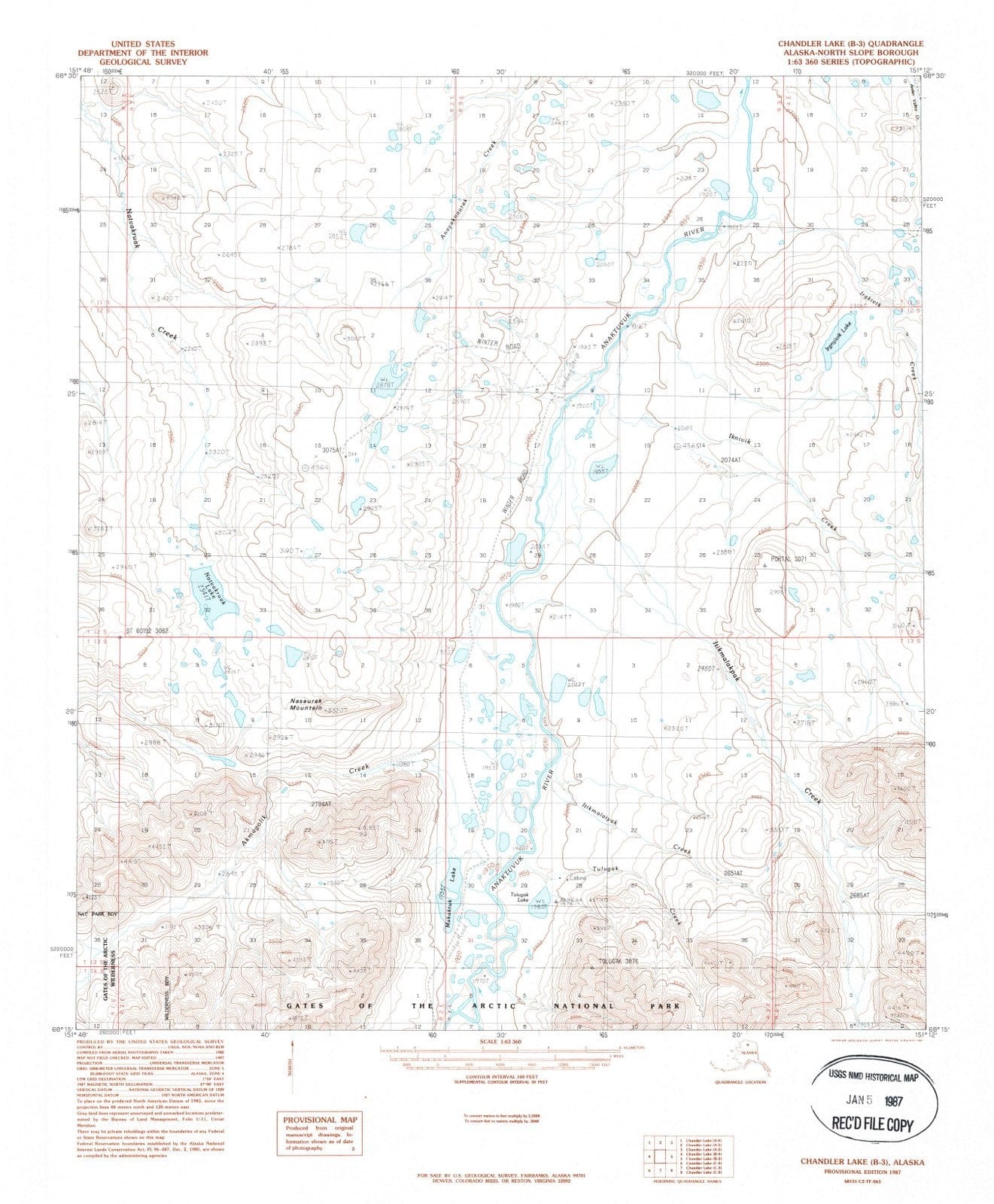 1987 Chandler Lake, AK - Alaska - USGS Topographic Map
