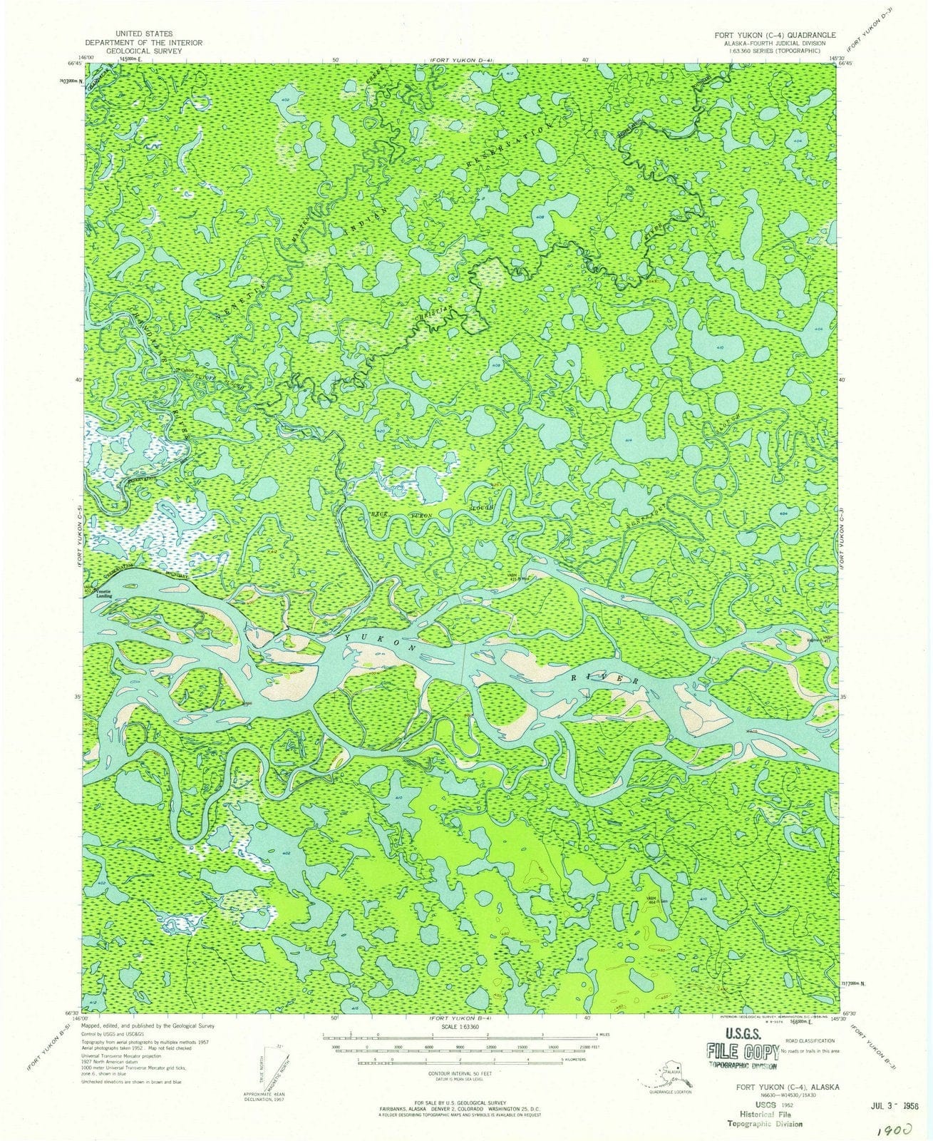 1952 Fort Yukon, AK - Alaska - USGS Topographic Map v3