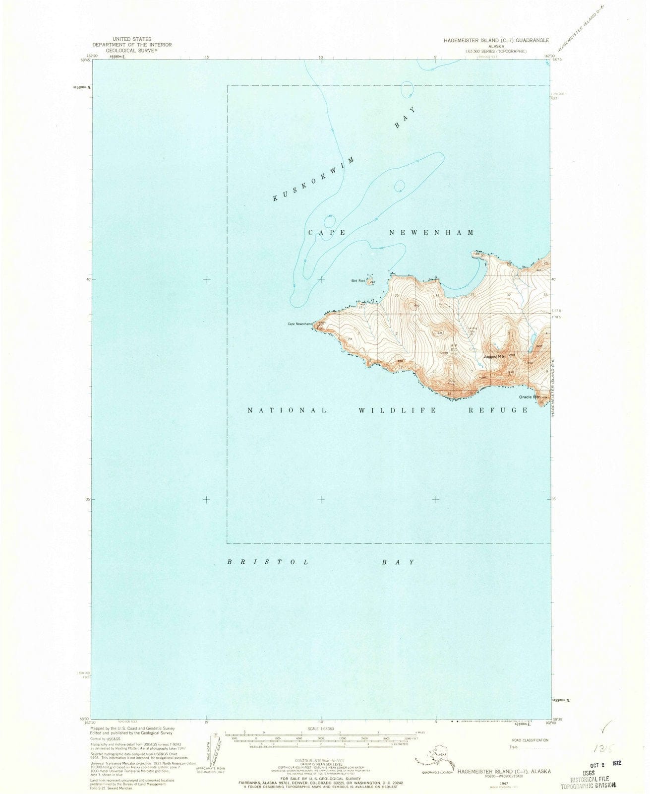 1947 Hagemeister Island, AK - Alaska - USGS Topographic Map