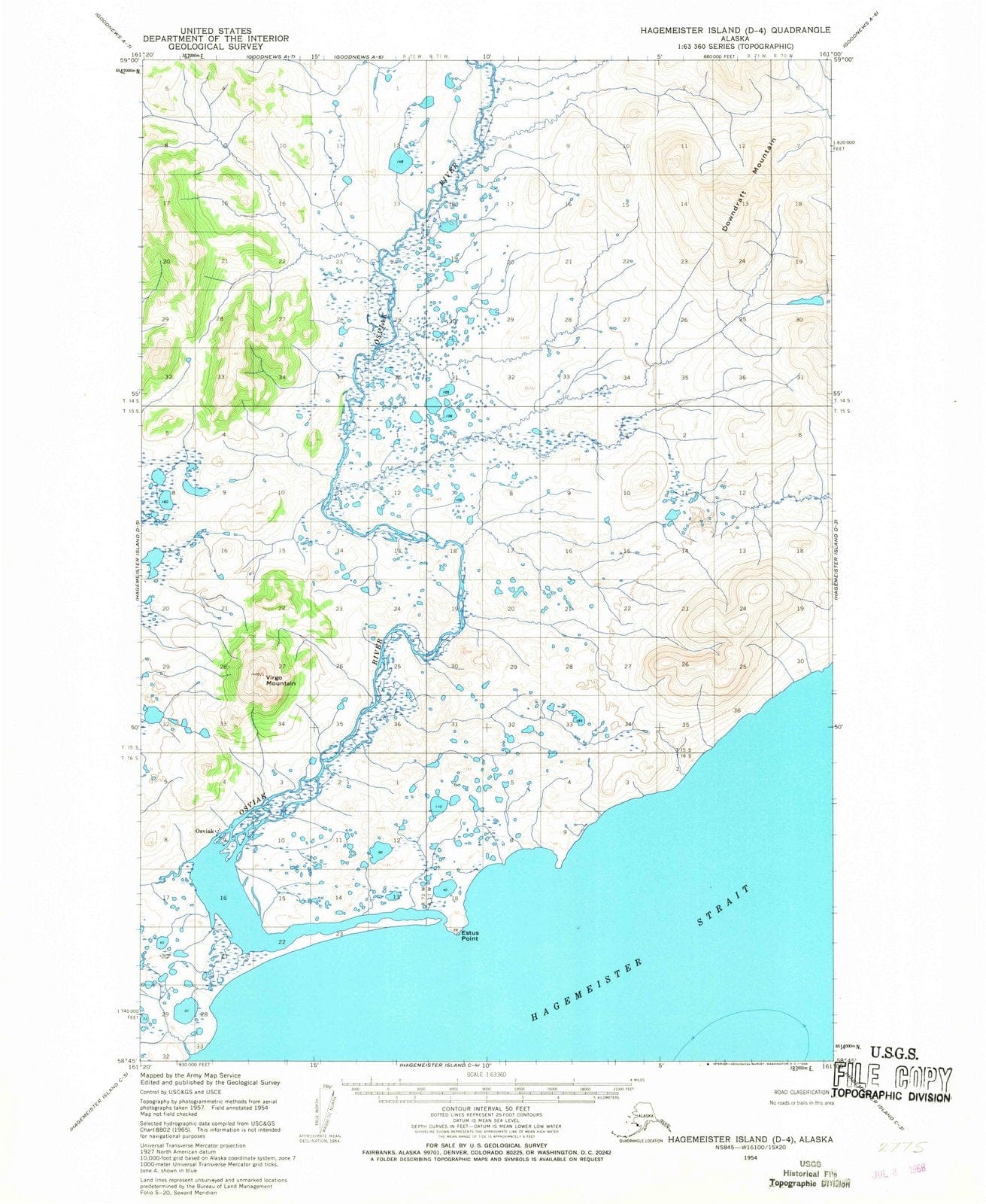 1954 Hagemeister Island, AK - Alaska - USGS Topographic Map