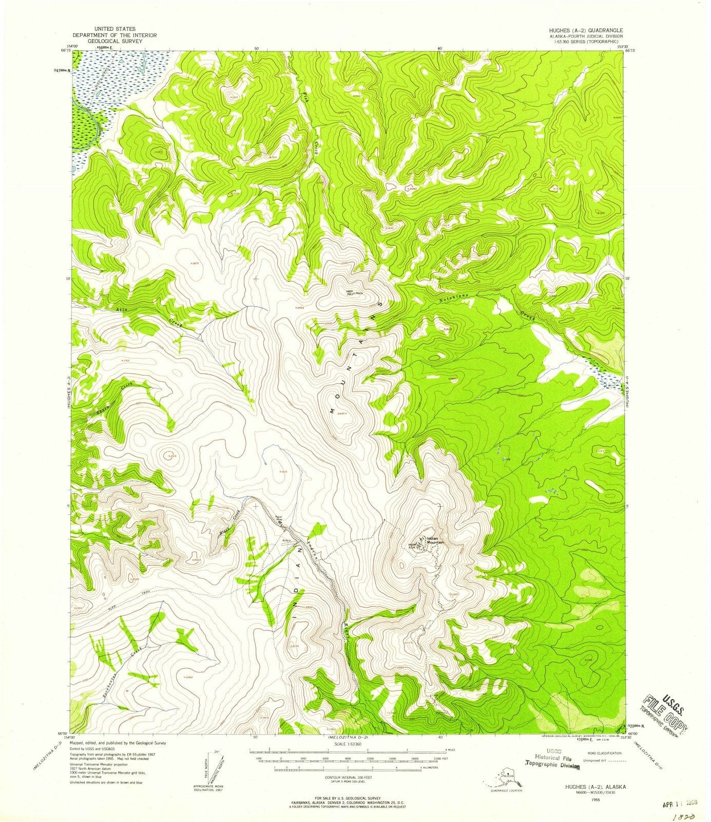 1955 Hughes, AK - Alaska - USGS Topographic Map v2
