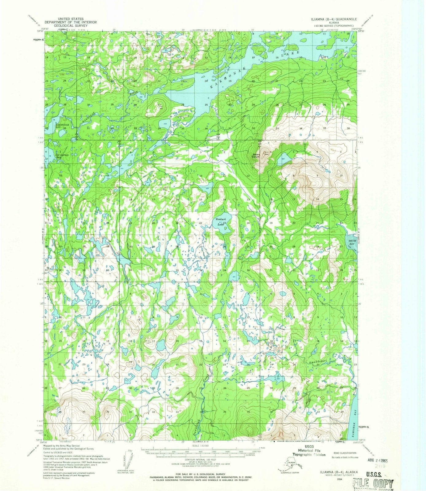 1954 Iliamna, AK - Alaska - USGS Topographic Map v2