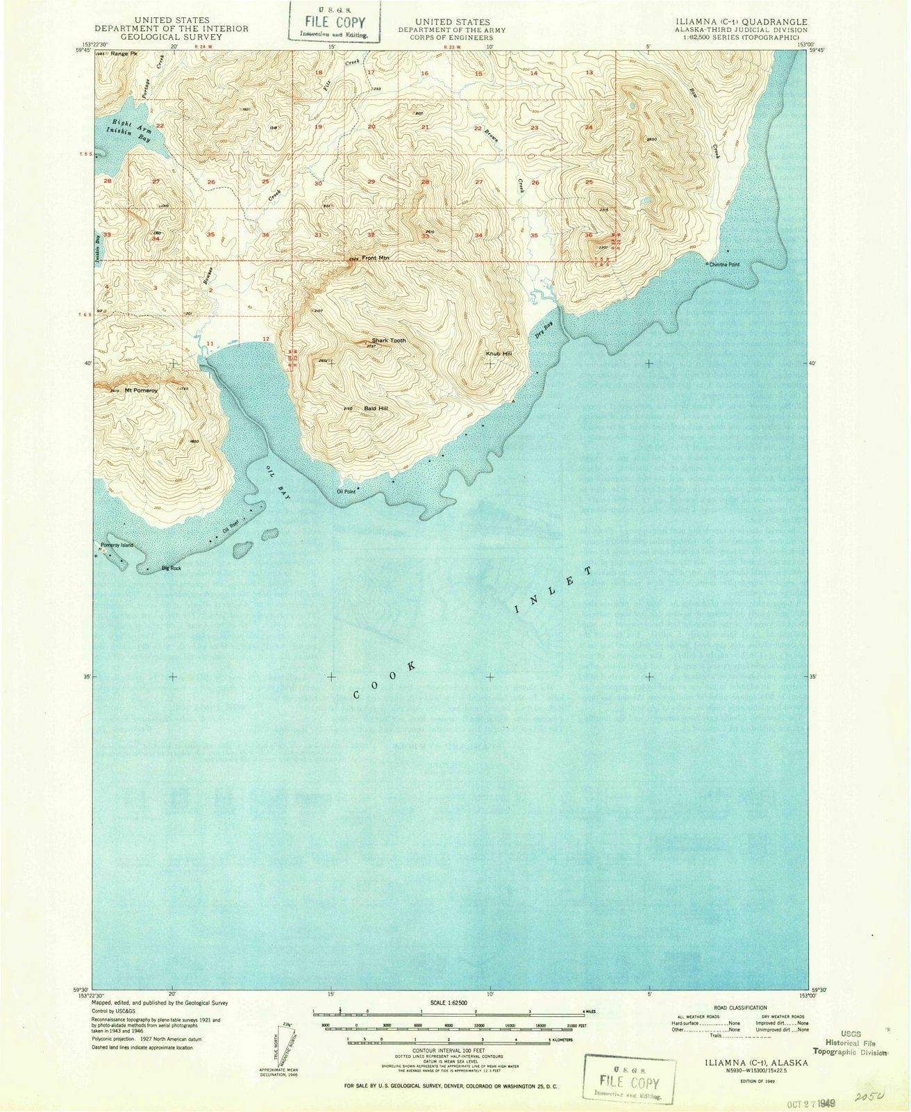 1949 Iliamna, AK - Alaska - USGS Topographic Map