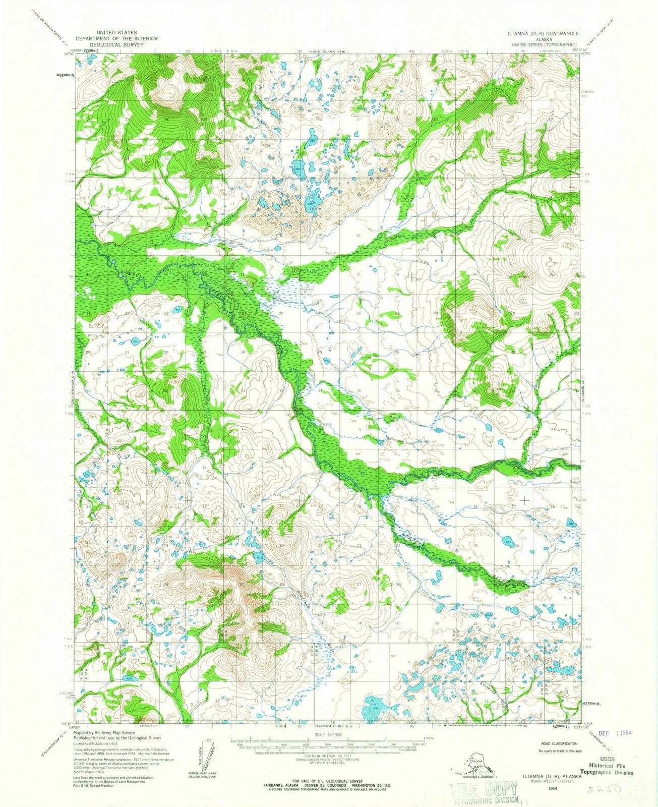 1954 Iliamna, AK - Alaska - USGS Topographic Map5