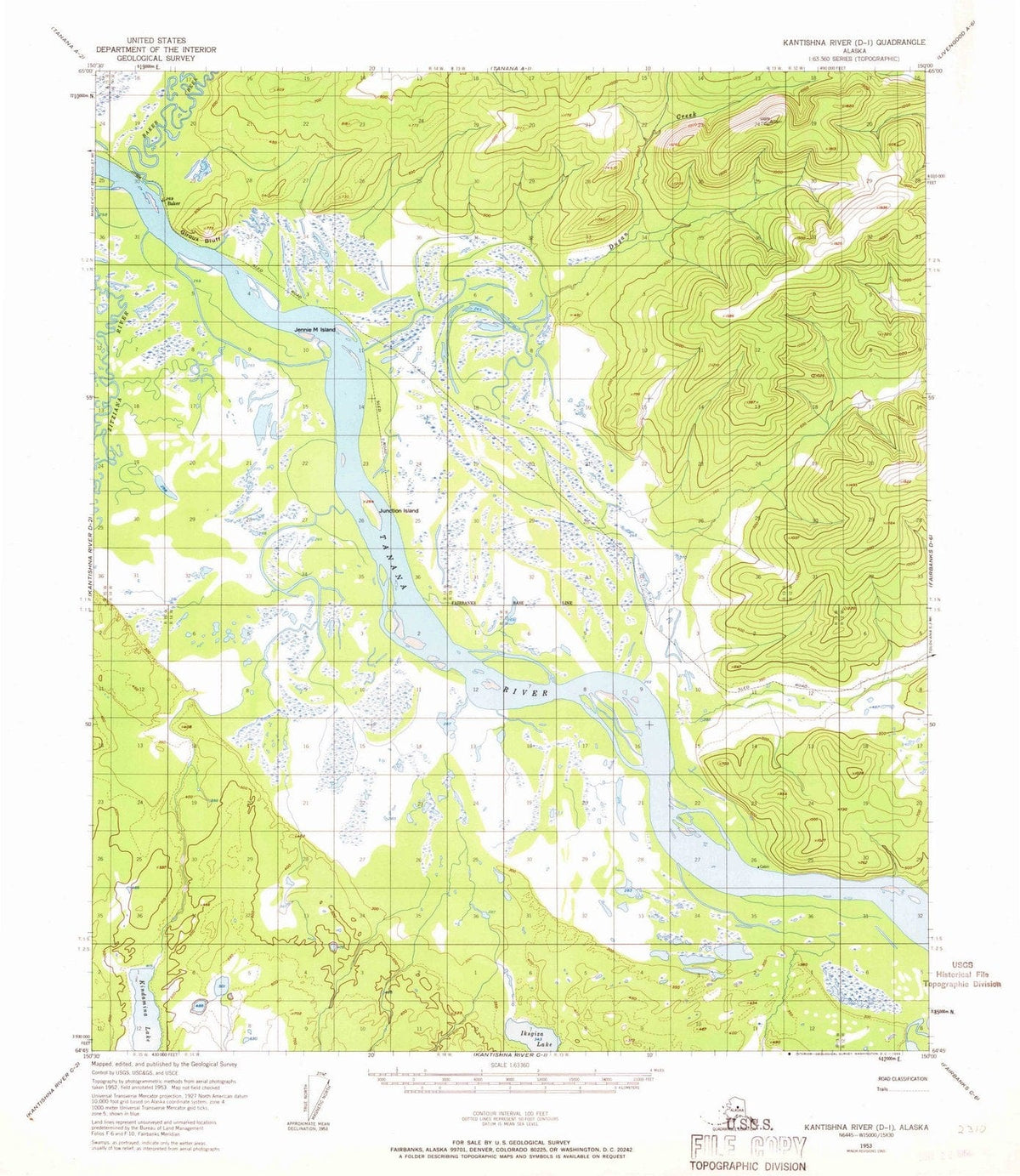 1953 Kantishna River, AK - Alaska - USGS Topographic Map v6