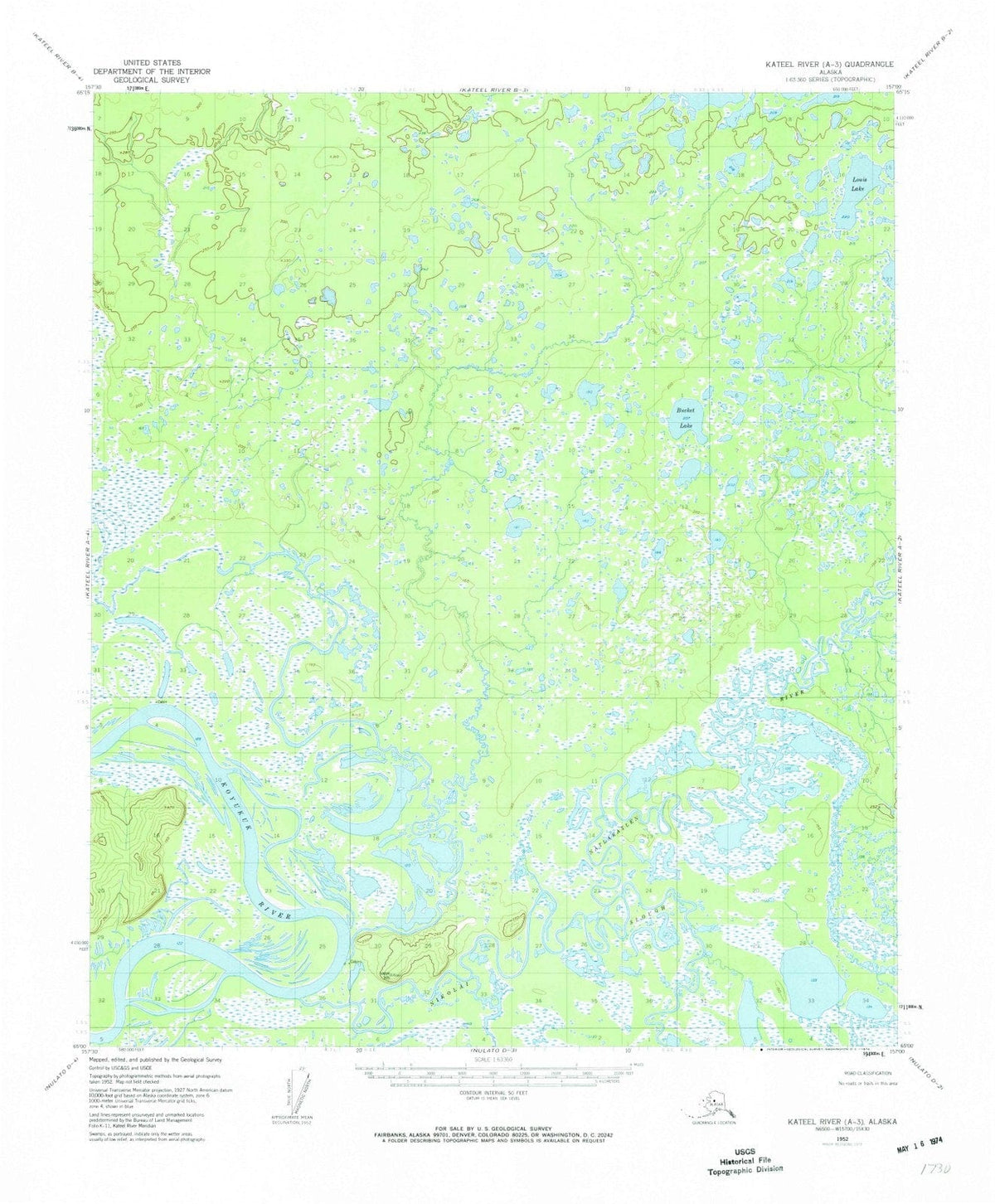 1952 Kateel River, AK - Alaska - USGS Topographic Map v3