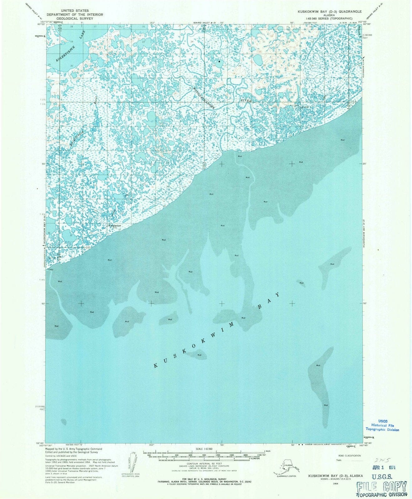 1954 Kuskokwimay, AK - Alaska - USGS Topographic Map
