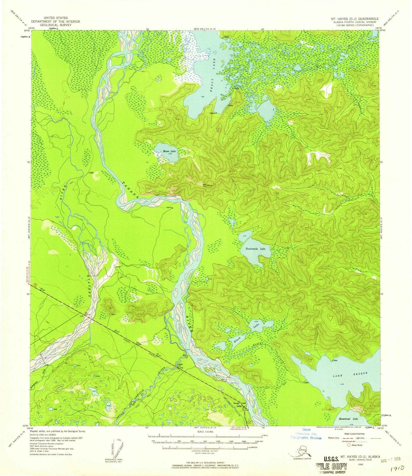 1954 Mount Hayes, AK - Alaska - USGS Topographic Map v6