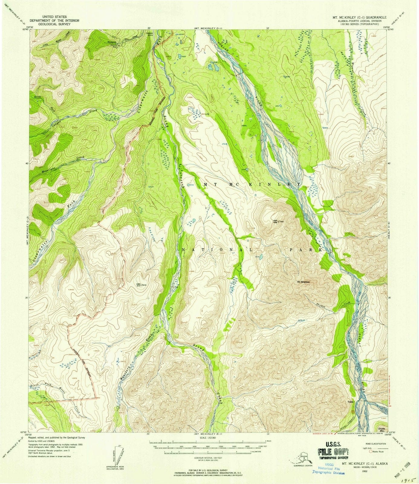 1952 Mount McKinley, AK - Alaska - USGS Topographic Map v4