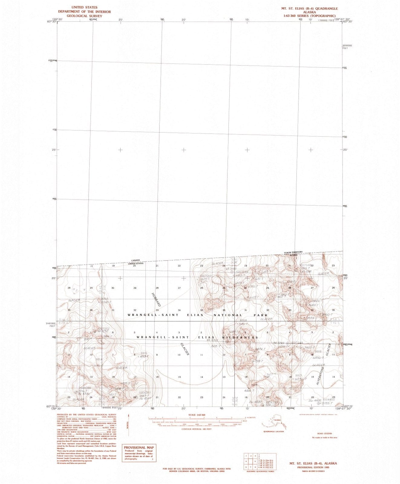 1985 Mount Saint Elias, AK - Alaska - USGS Topographic Map v7