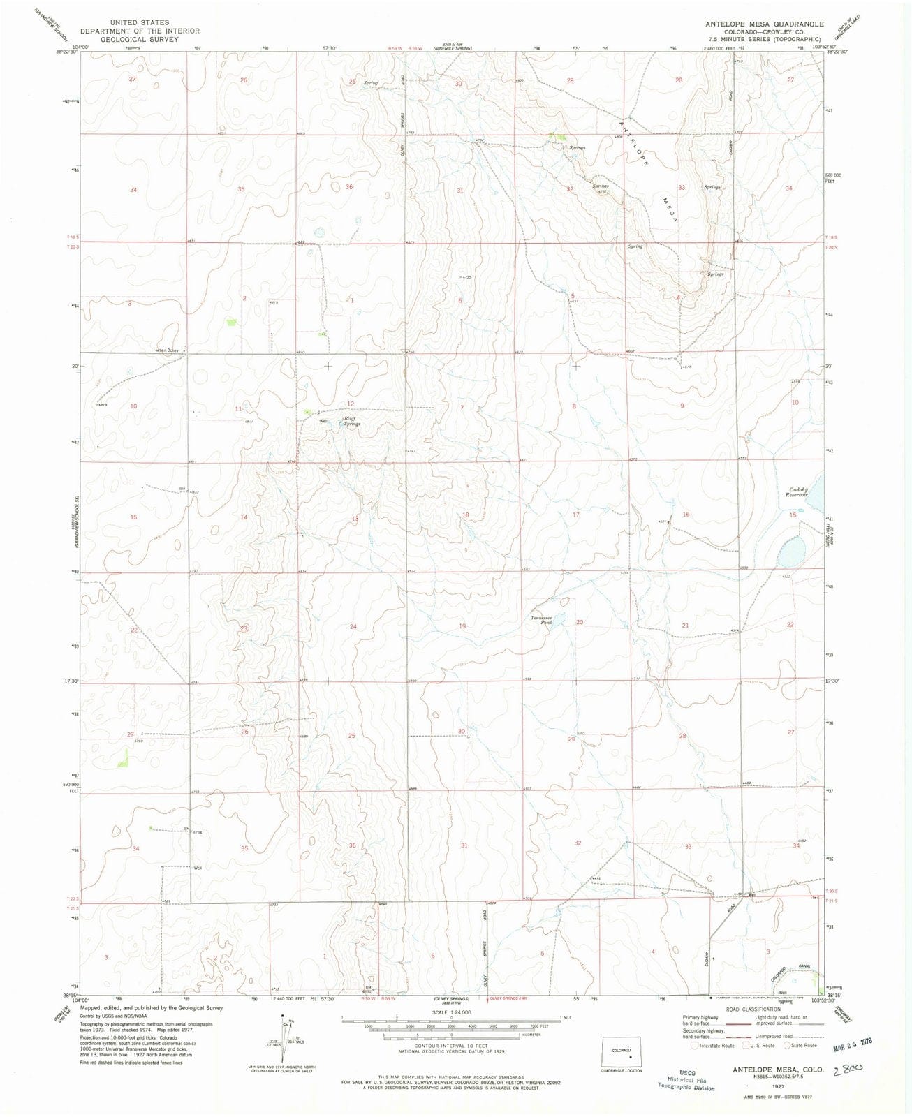 1977 Antelope Mesa, CO - Colorado - USGS Topographic Map
