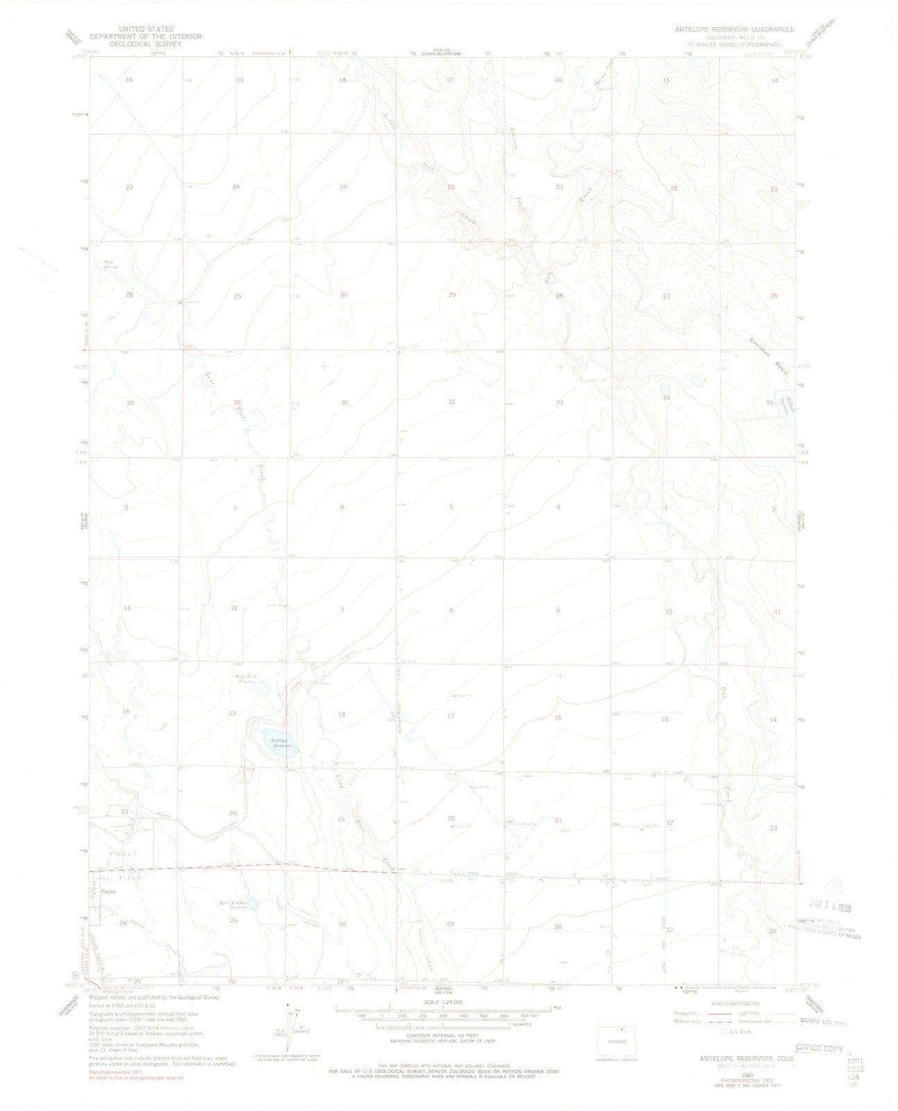 1960 Antelope Reservoir, CO - Colorado - USGS Topographic Map