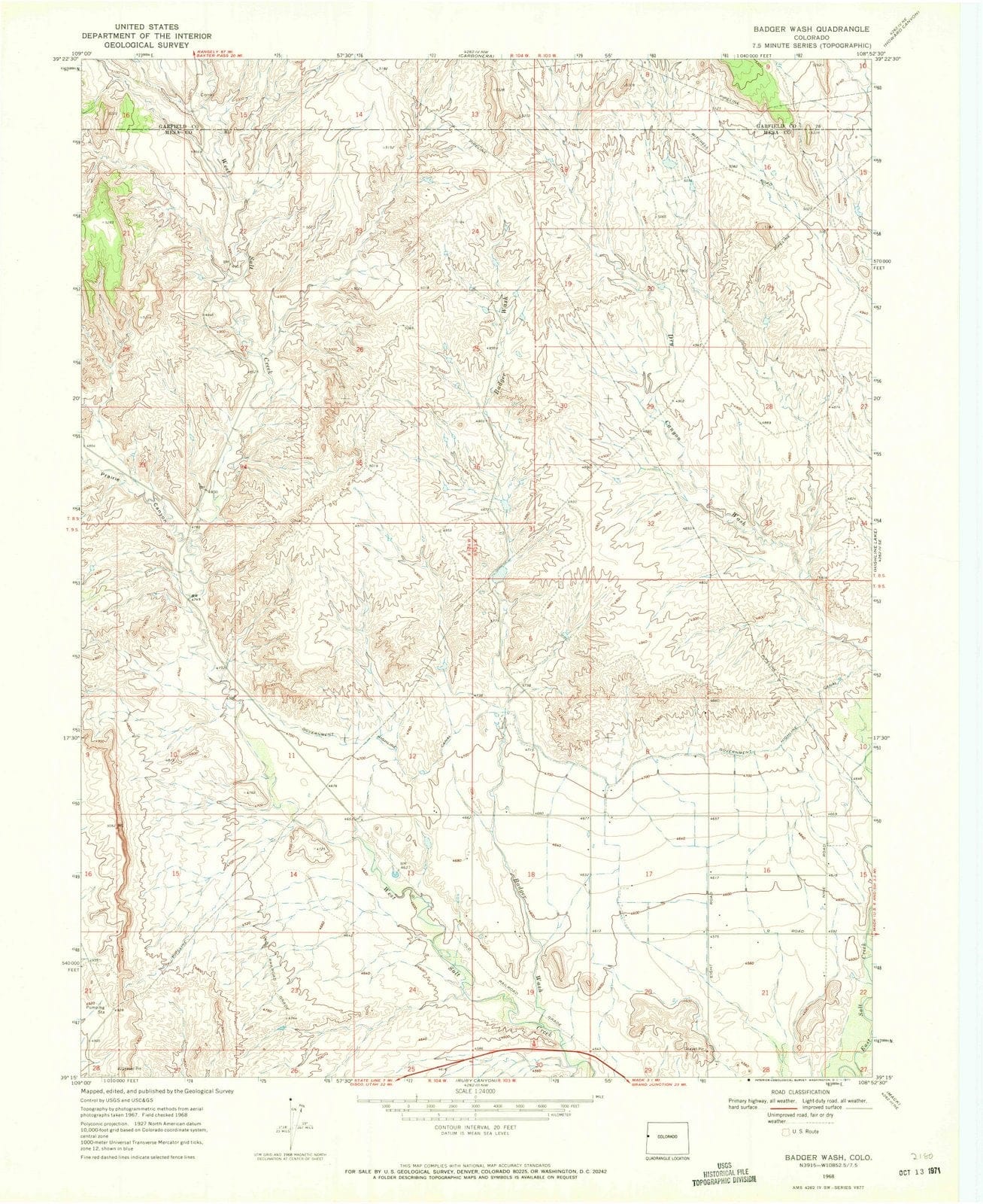 1968 Badger Wash, CO - Colorado - USGS Topographic Map