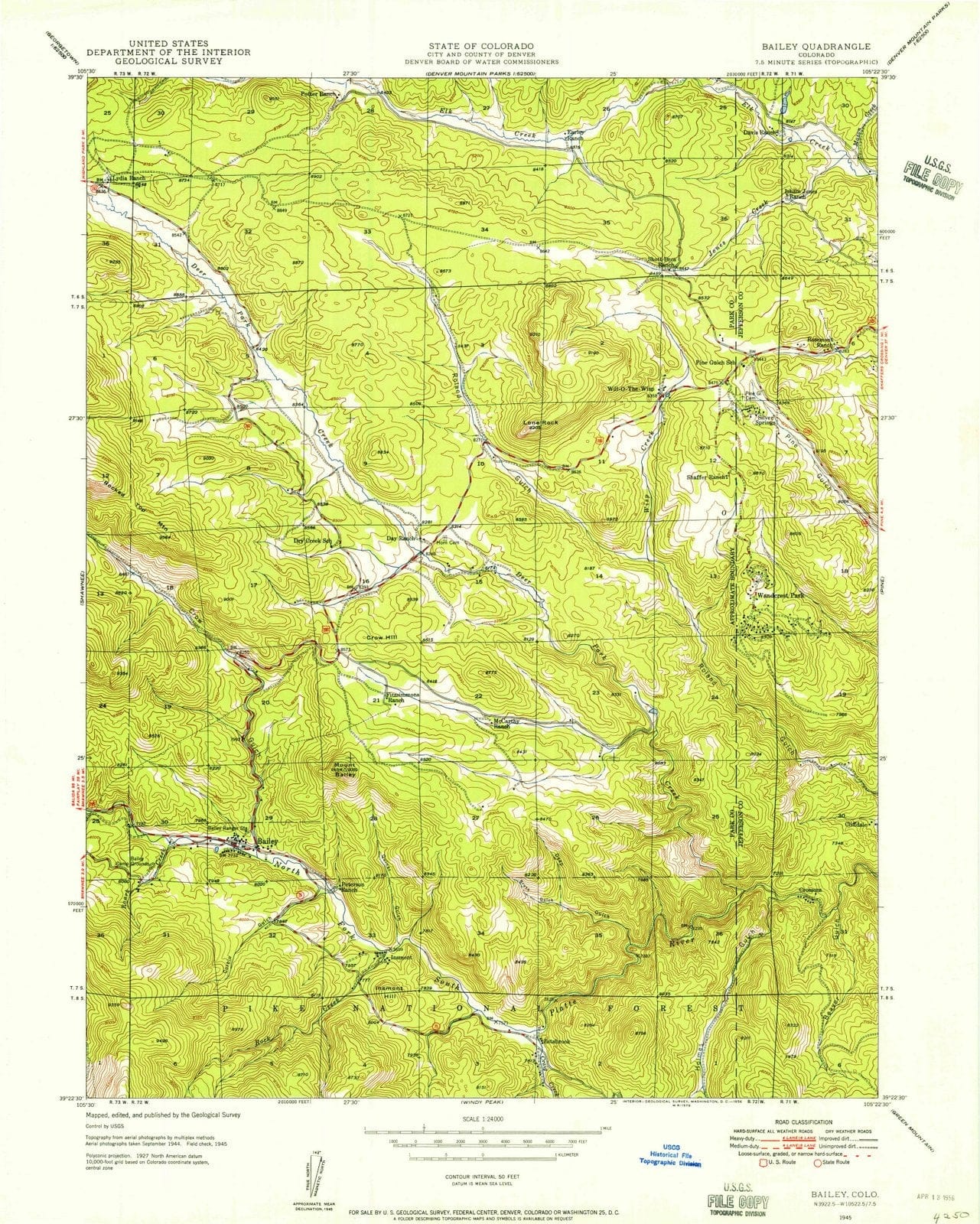 1945 Bailey, CO - Colorado - USGS Topographic Map