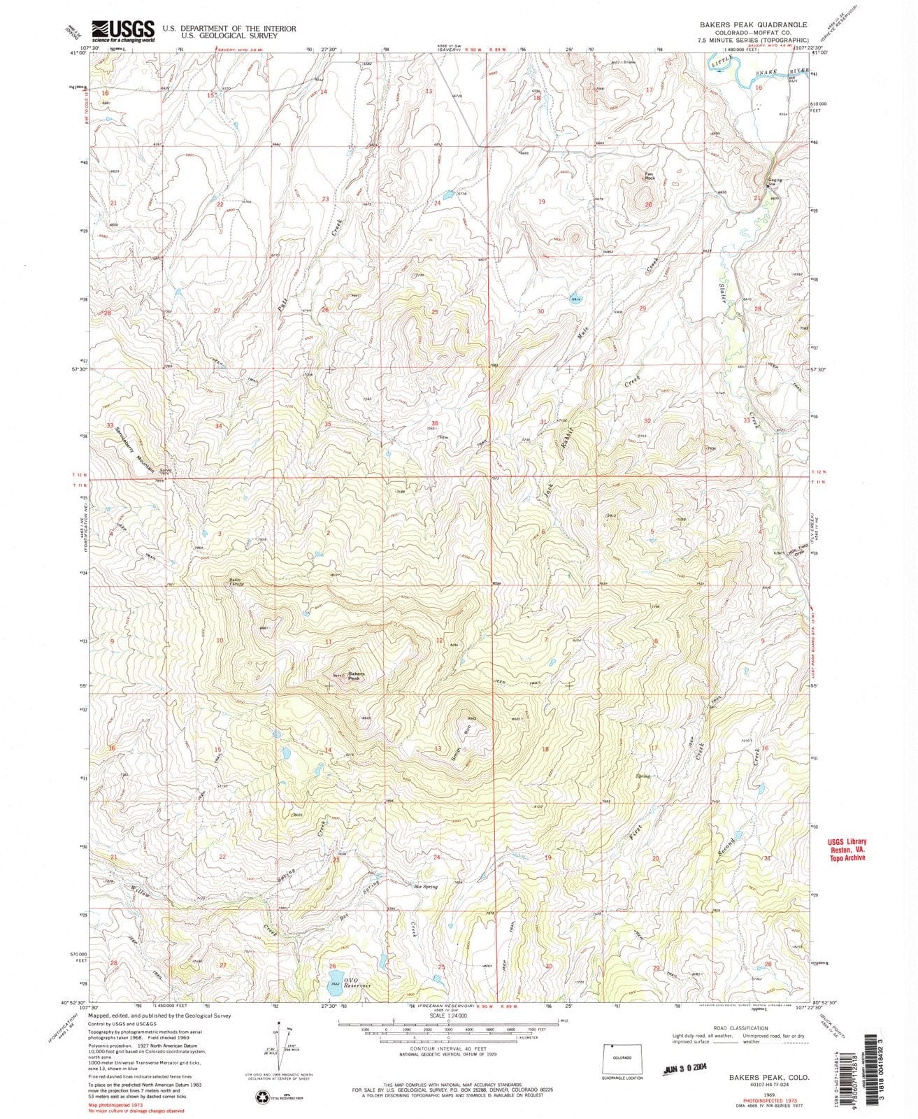 1969 Bakers Peak, CO - Colorado - USGS Topographic Map