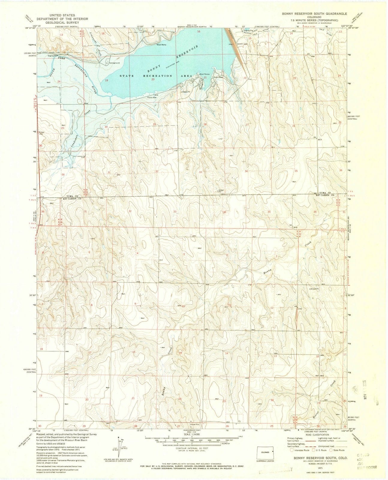1971 Bonny Reservoir South, CO - Colorado - USGS Topographic Map