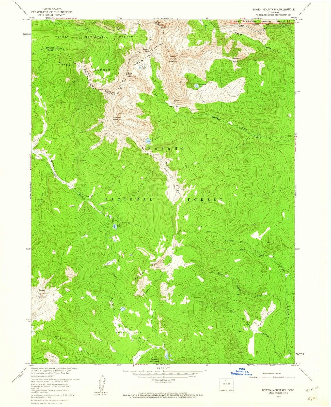 1957 Bowen Mountain, CO - Colorado - USGS Topographic Map