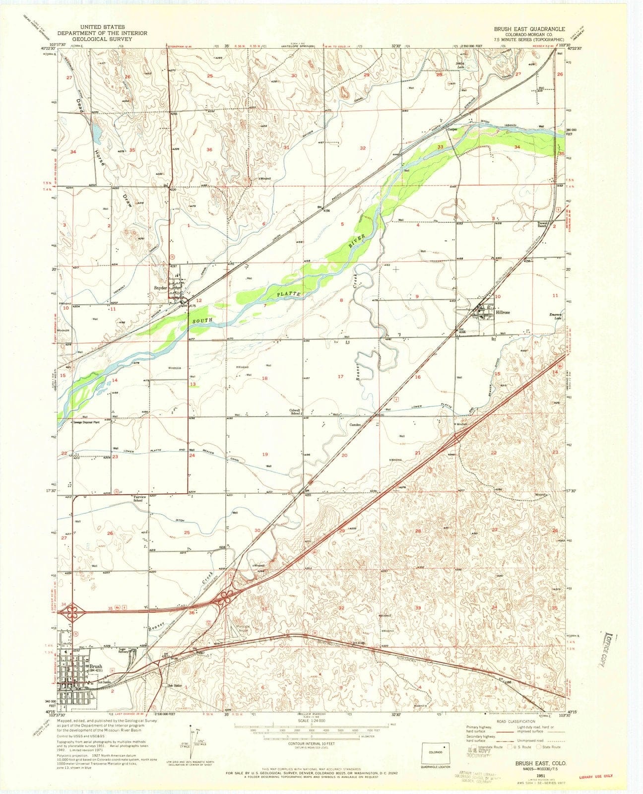1951 Brush East, CO - Colorado - USGS Topographic Map