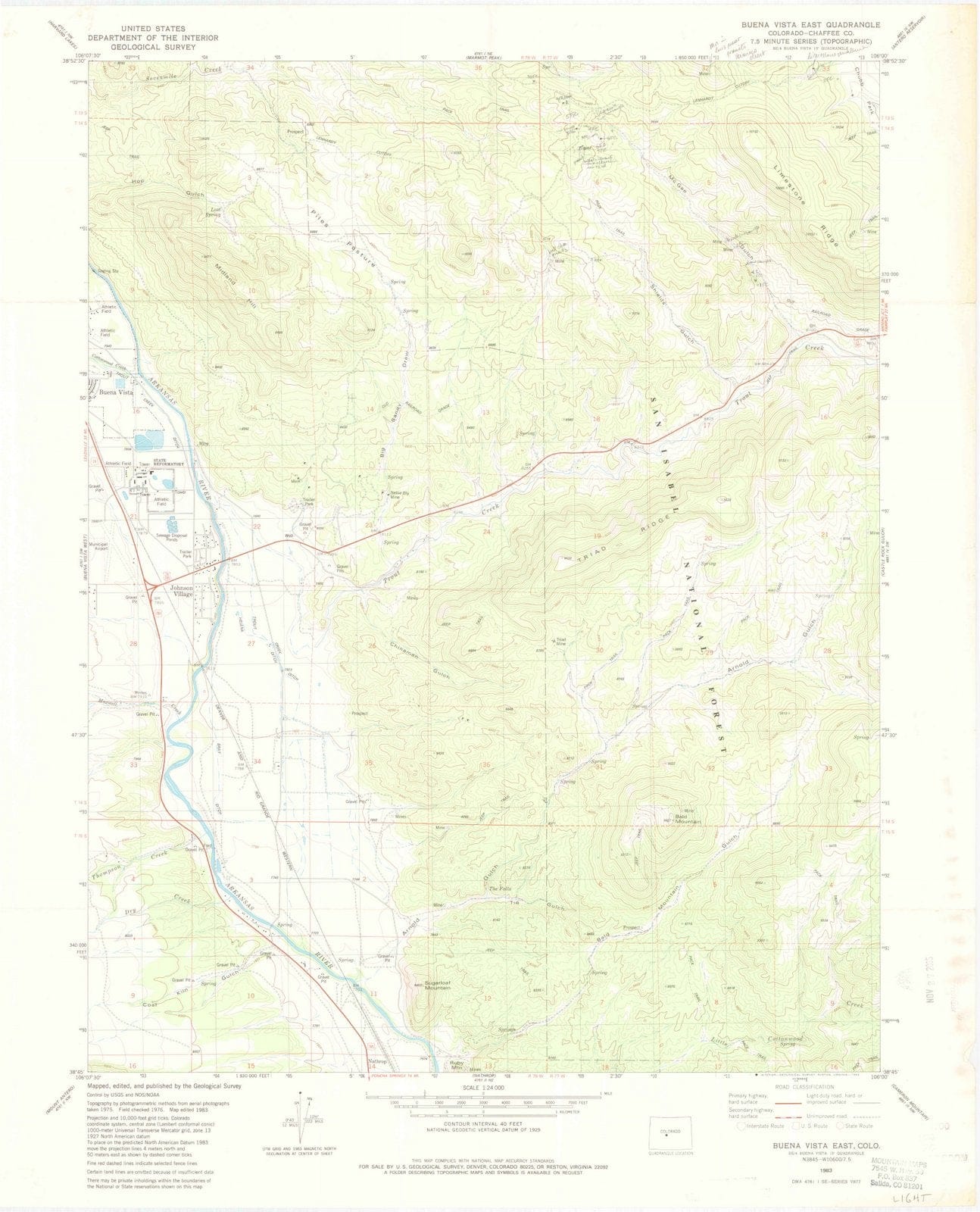 1983 Buena Vista East, CO - Colorado - USGS Topographic Map