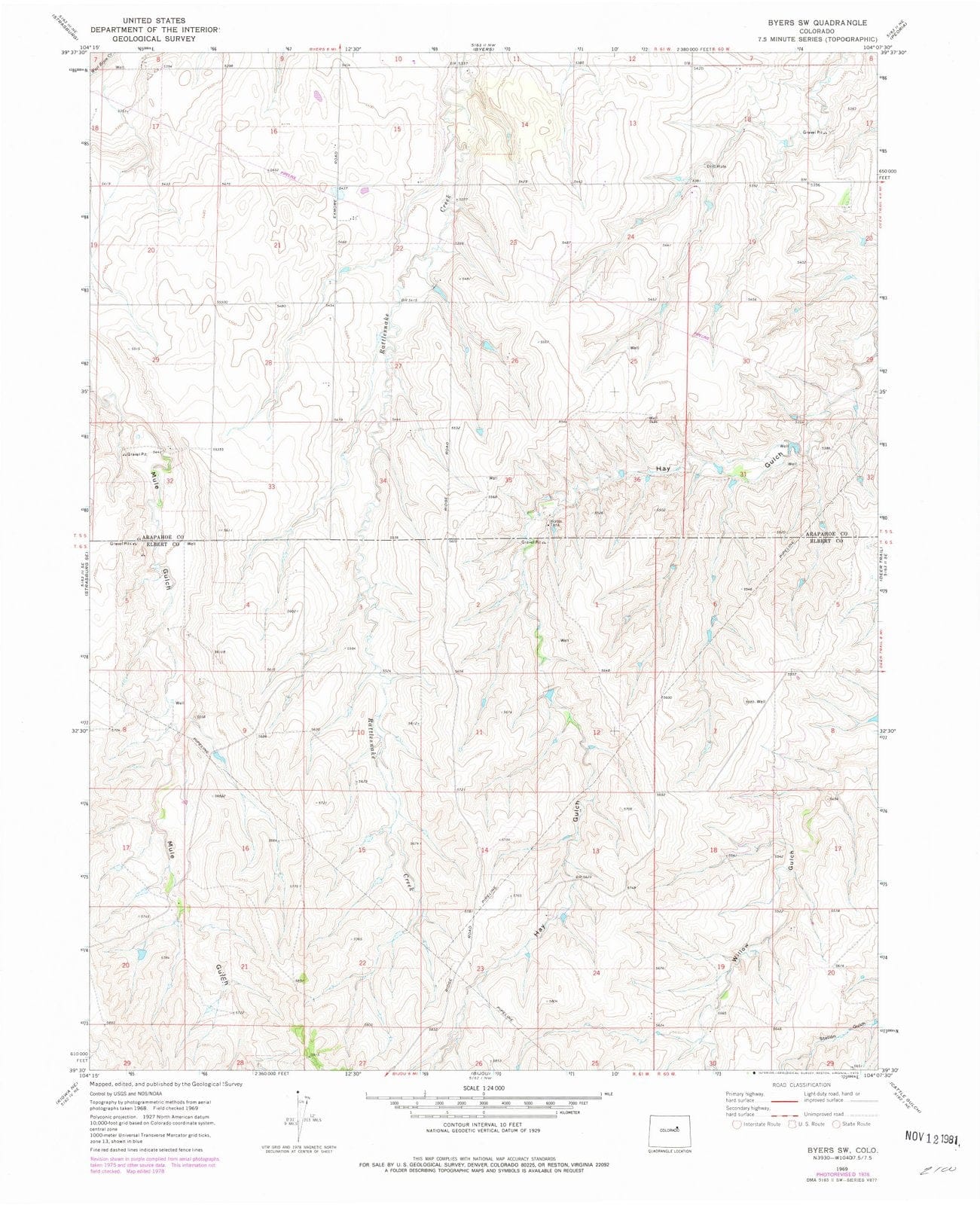 1969 Byers, CO - Colorado - USGS Topographic Map
