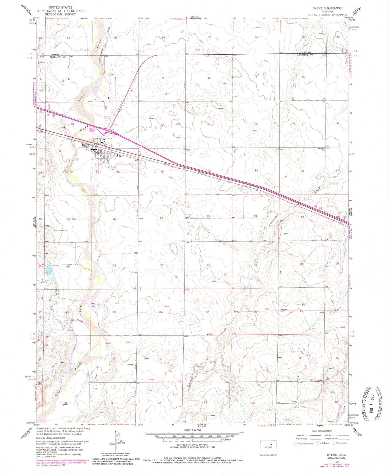 1956 Byers, CO - Colorado - USGS Topographic Map