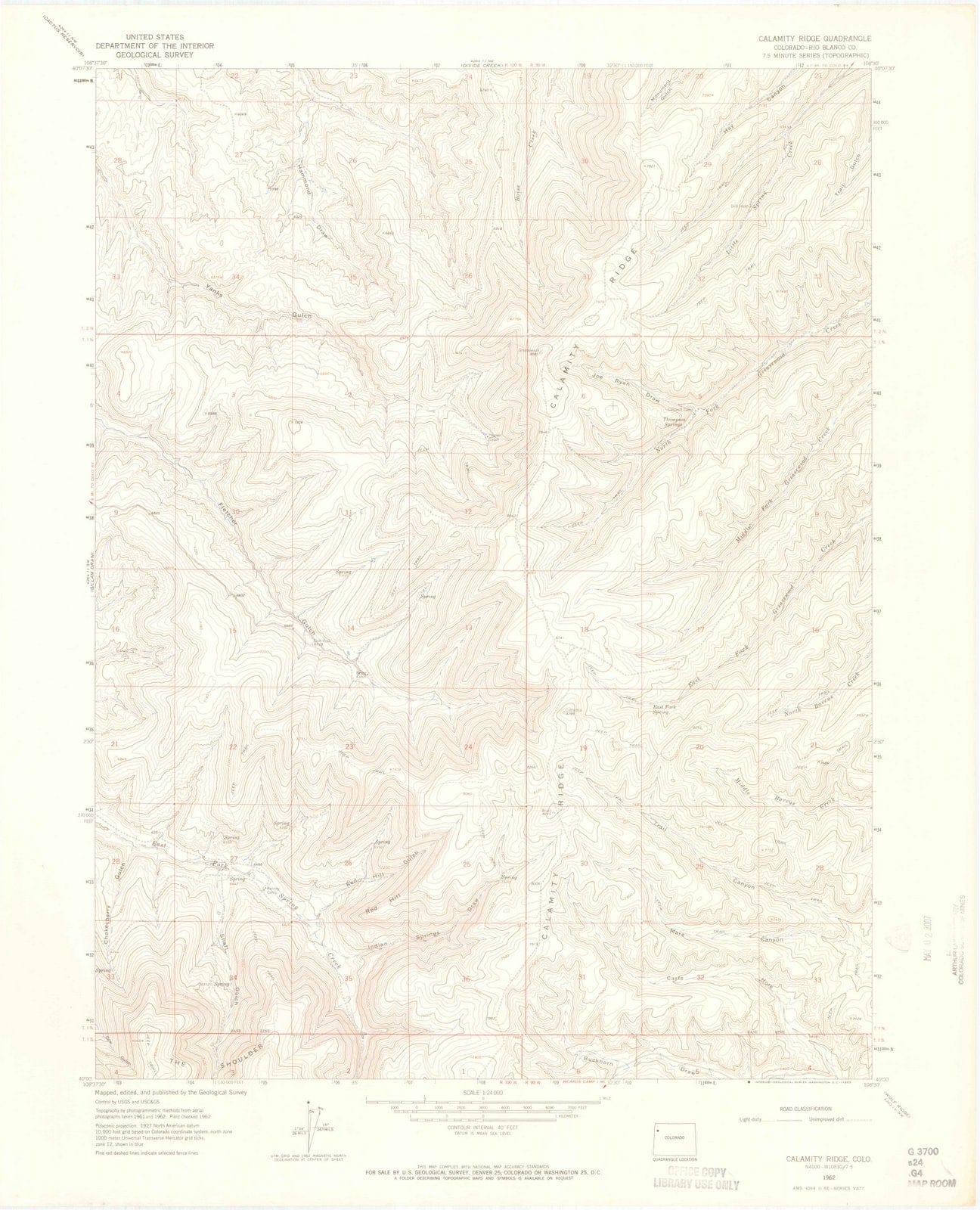 1962 Calamity Ridge, CO - Colorado - USGS Topographic Map