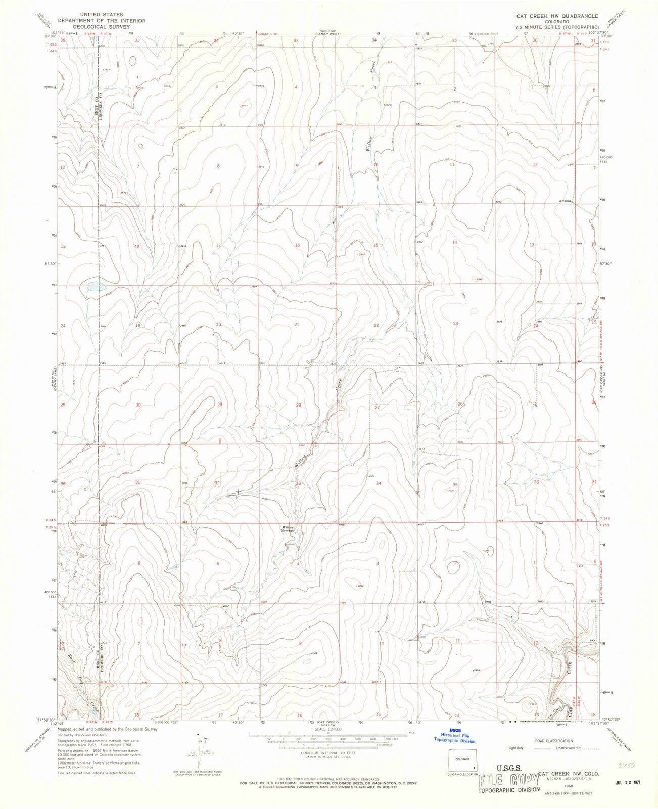 1968 Cat Creek, CO - Colorado - USGS Topographic Map v2