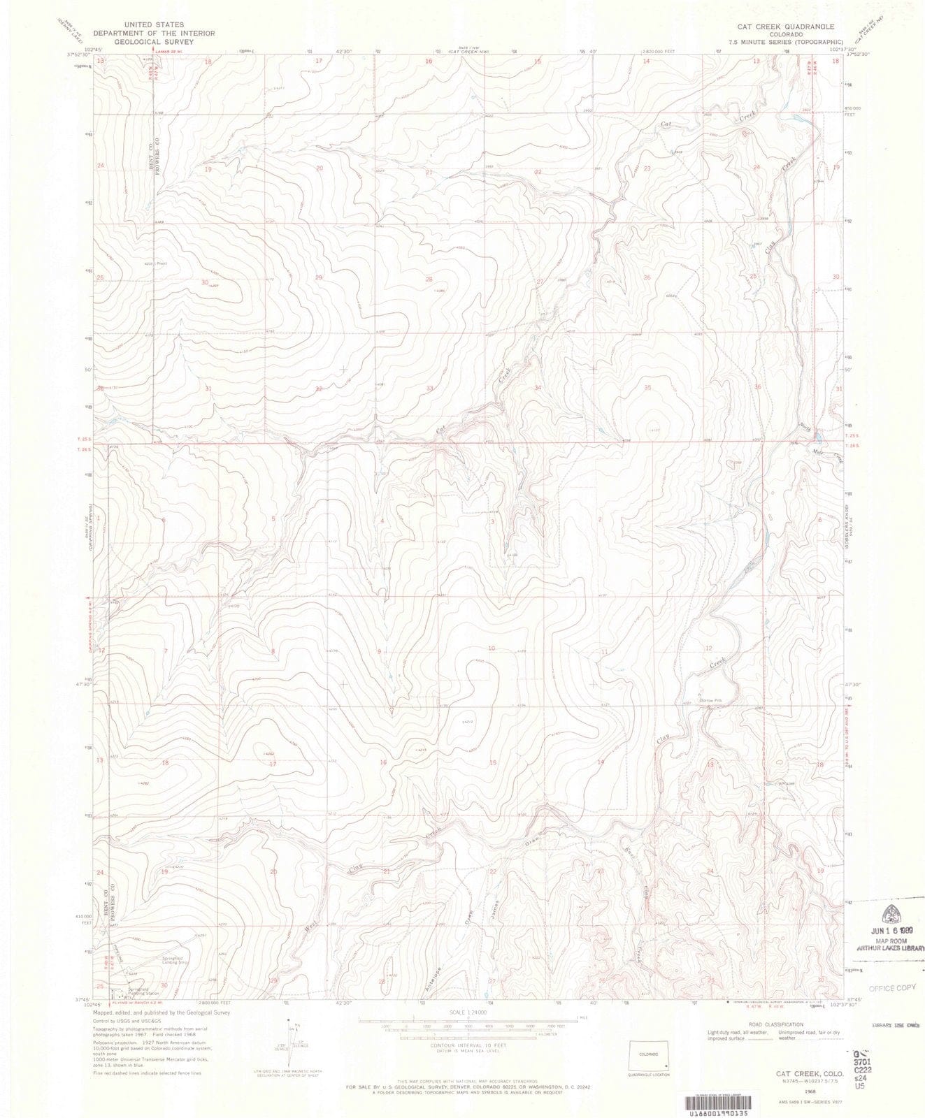 1968 Cat Creek, CO - Colorado - USGS Topographic Map v3