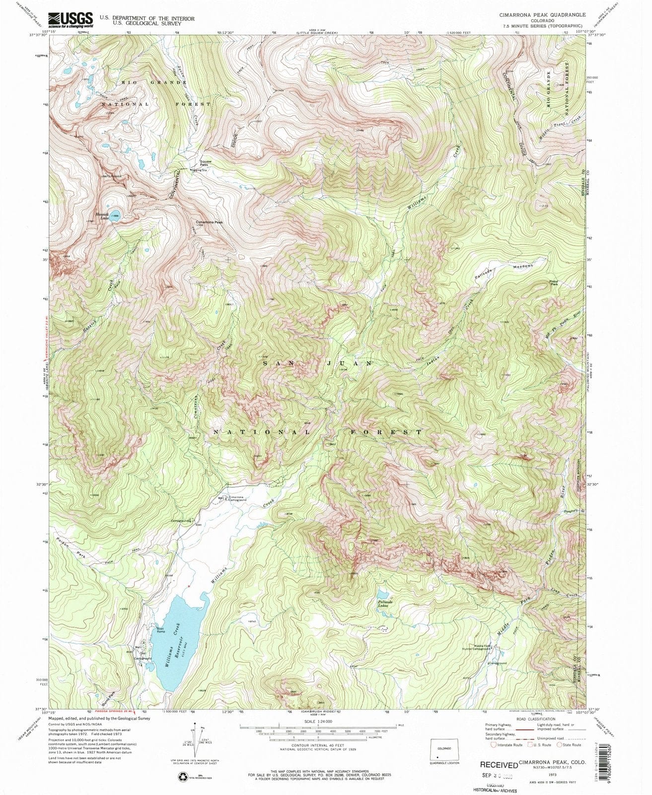 1973 Cimarrona Peak, CO - Colorado - USGS Topographic Map