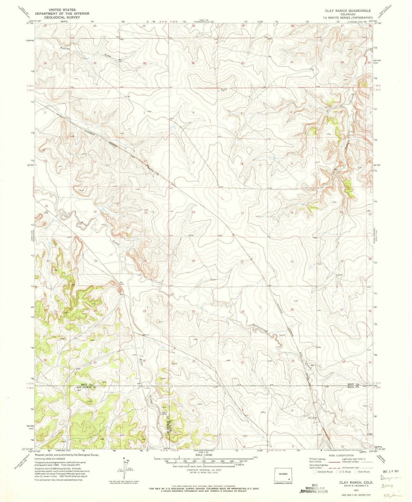 1971 Clay Ranch, CO - Colorado - USGS Topographic Map