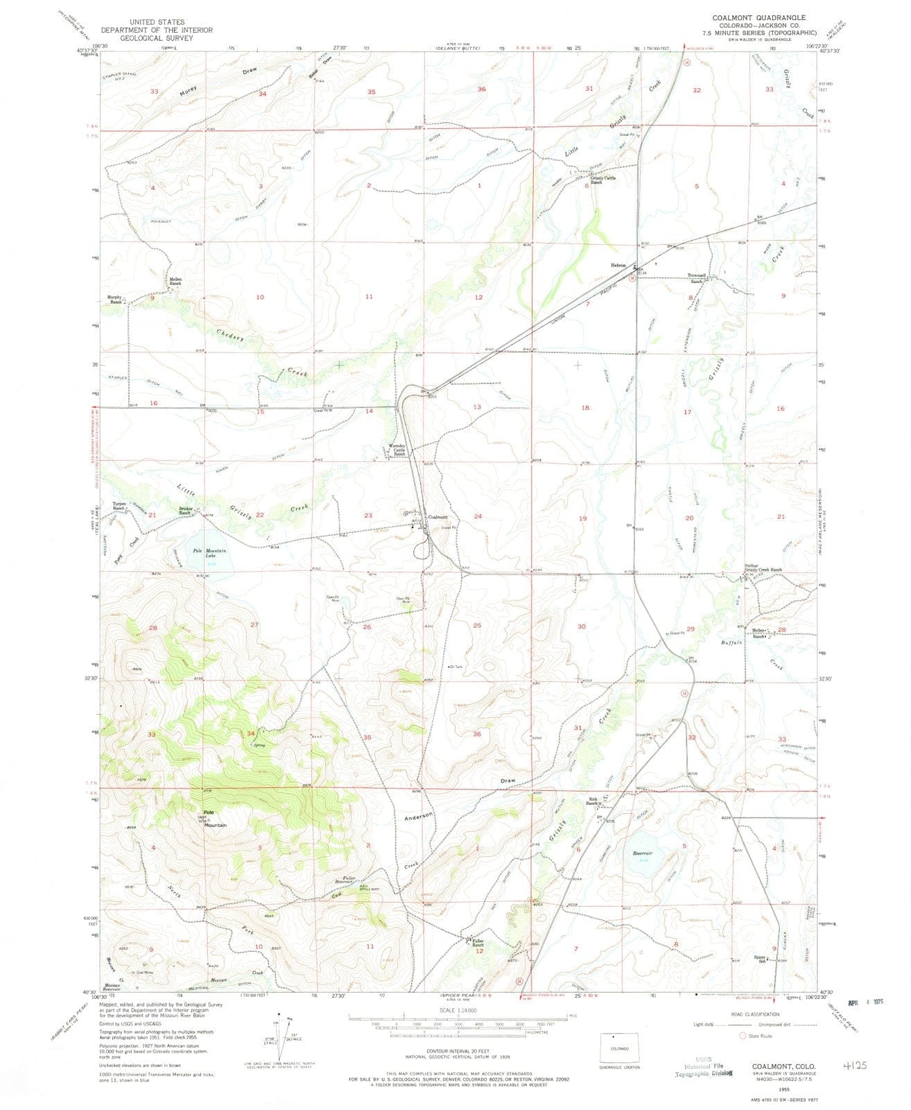 1955 Coalmont, CO - Colorado - USGS Topographic Map