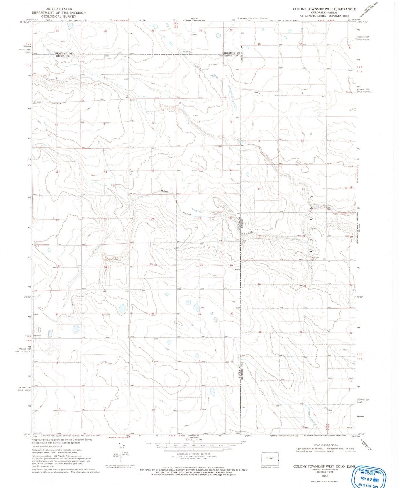 1969 Colony Township West, KS - Kansas - USGS Topographic Map