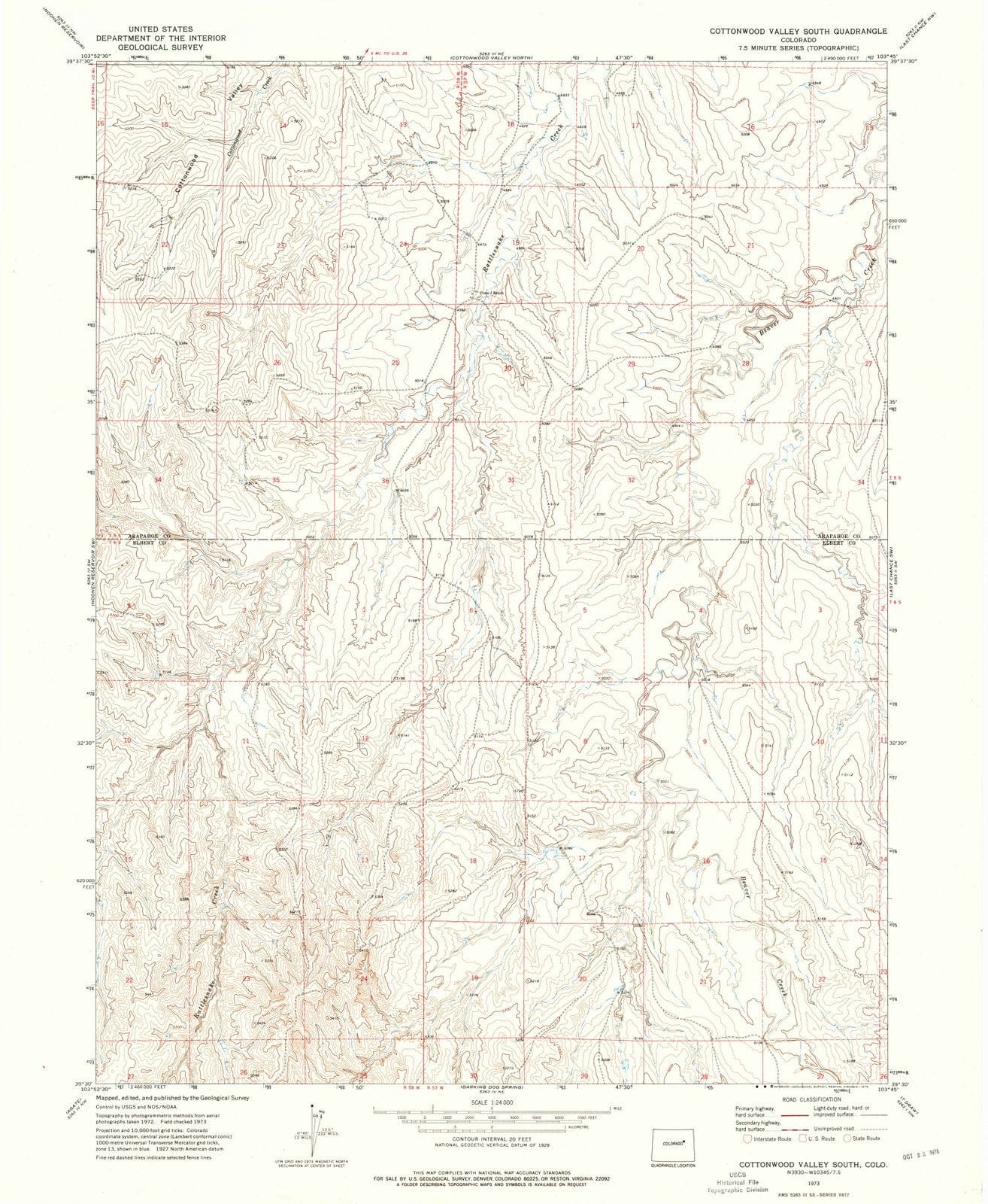 1973 Cottonwood Valley South, CO - Colorado - USGS Topographic Map