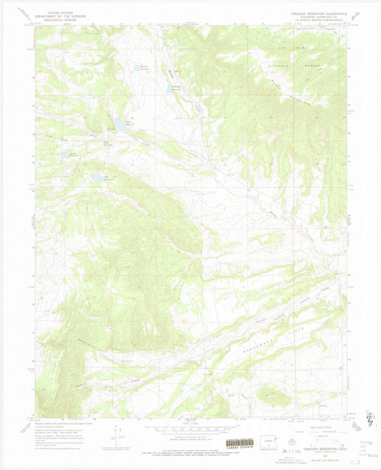 1967 Creager Reservoir, CO - Colorado - USGS Topographic Map