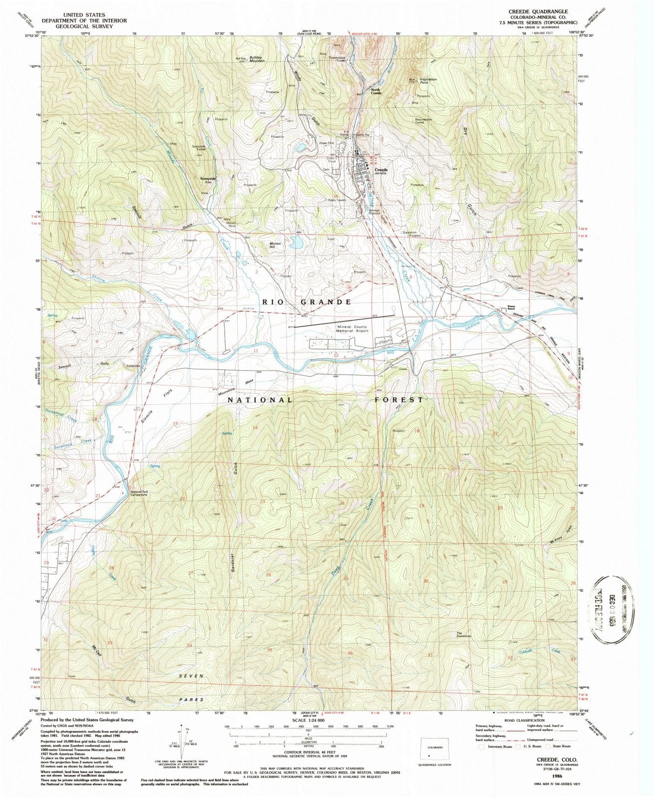 1986 Creede, CO - Colorado - USGS Topographic Map
