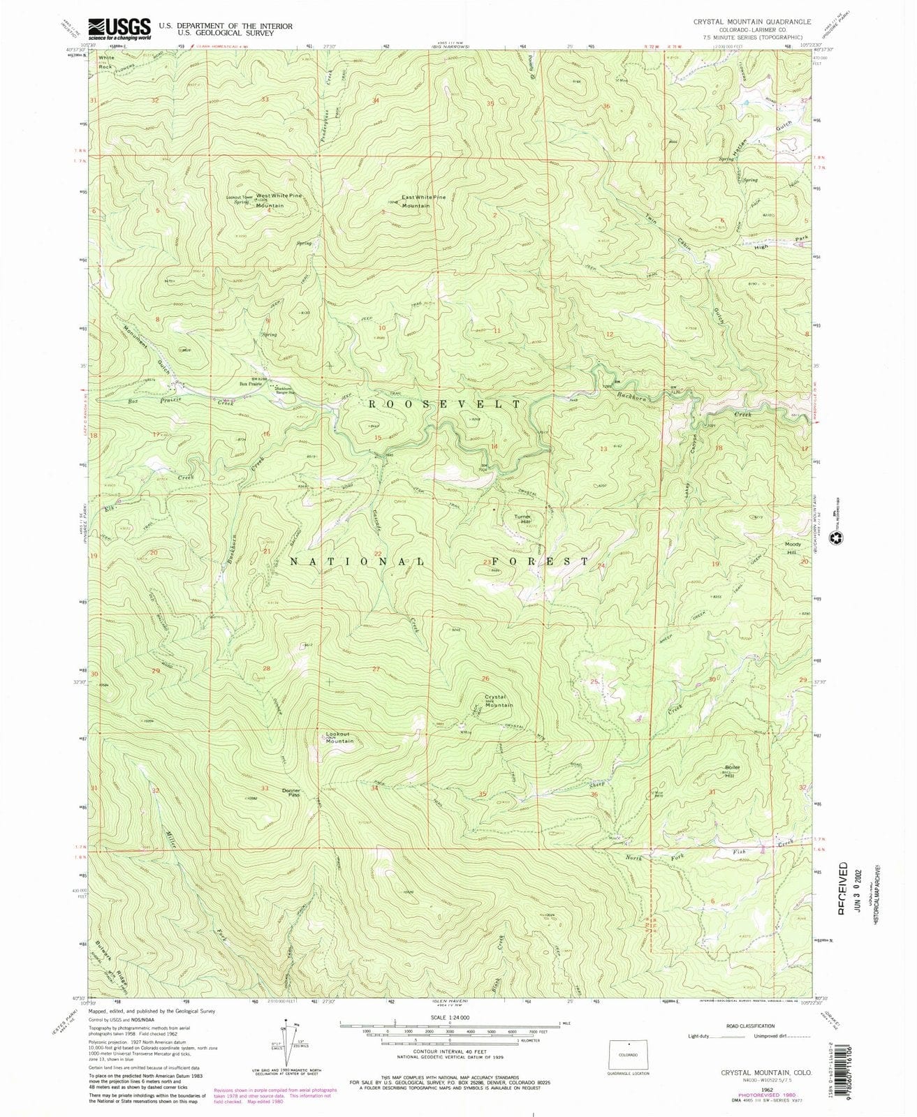 1962 Crystal Mountain, CO - Colorado - USGS Topographic Map