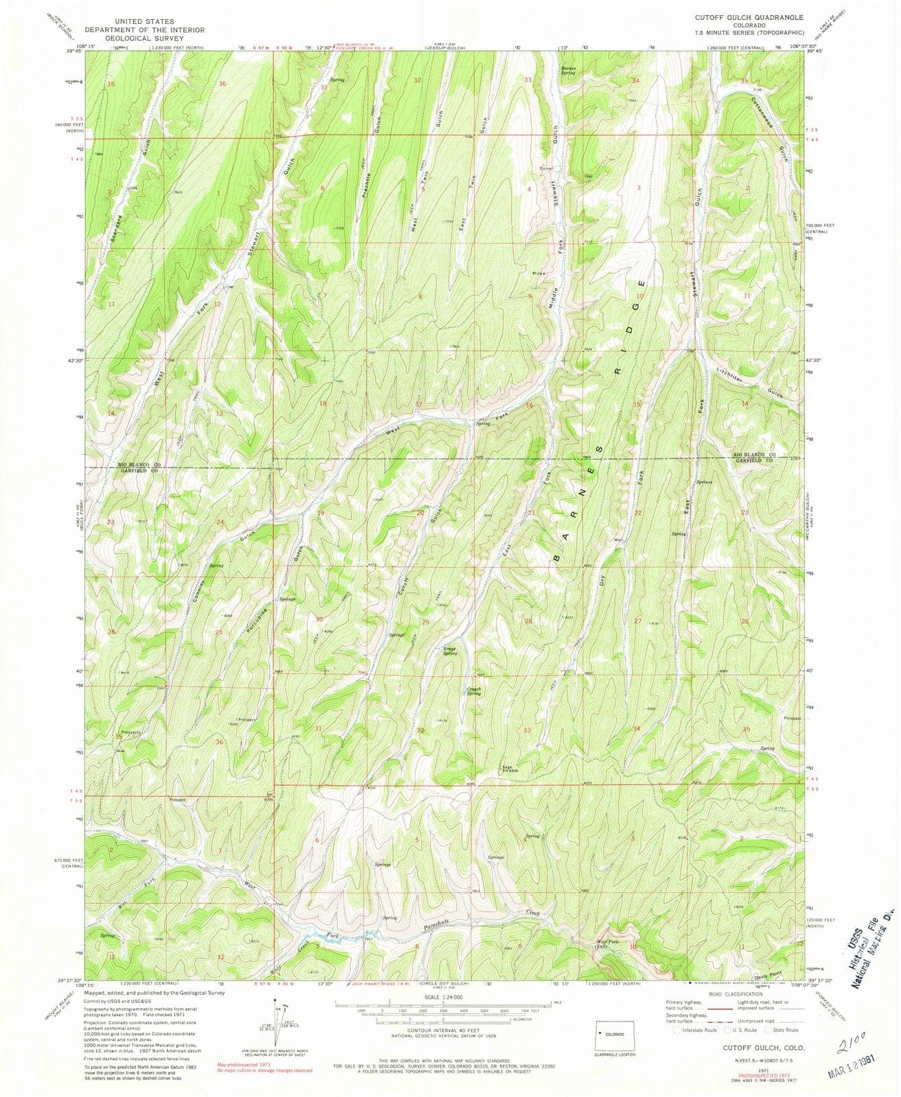 1971 Cutoff Gulch, CO - Colorado - USGS Topographic Map