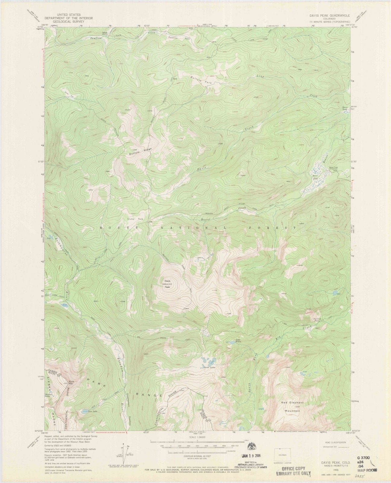 1955 Davis Peak, CO - Colorado - USGS Topographic Map