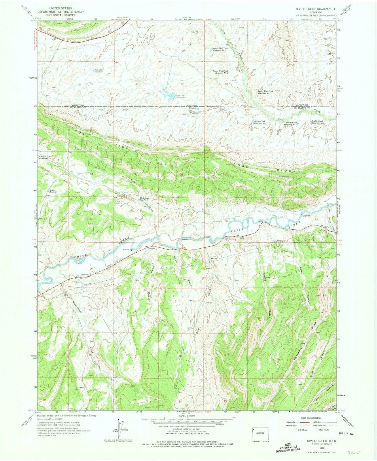1962 Divide Creek, CO - Colorado - USGS Topographic Map