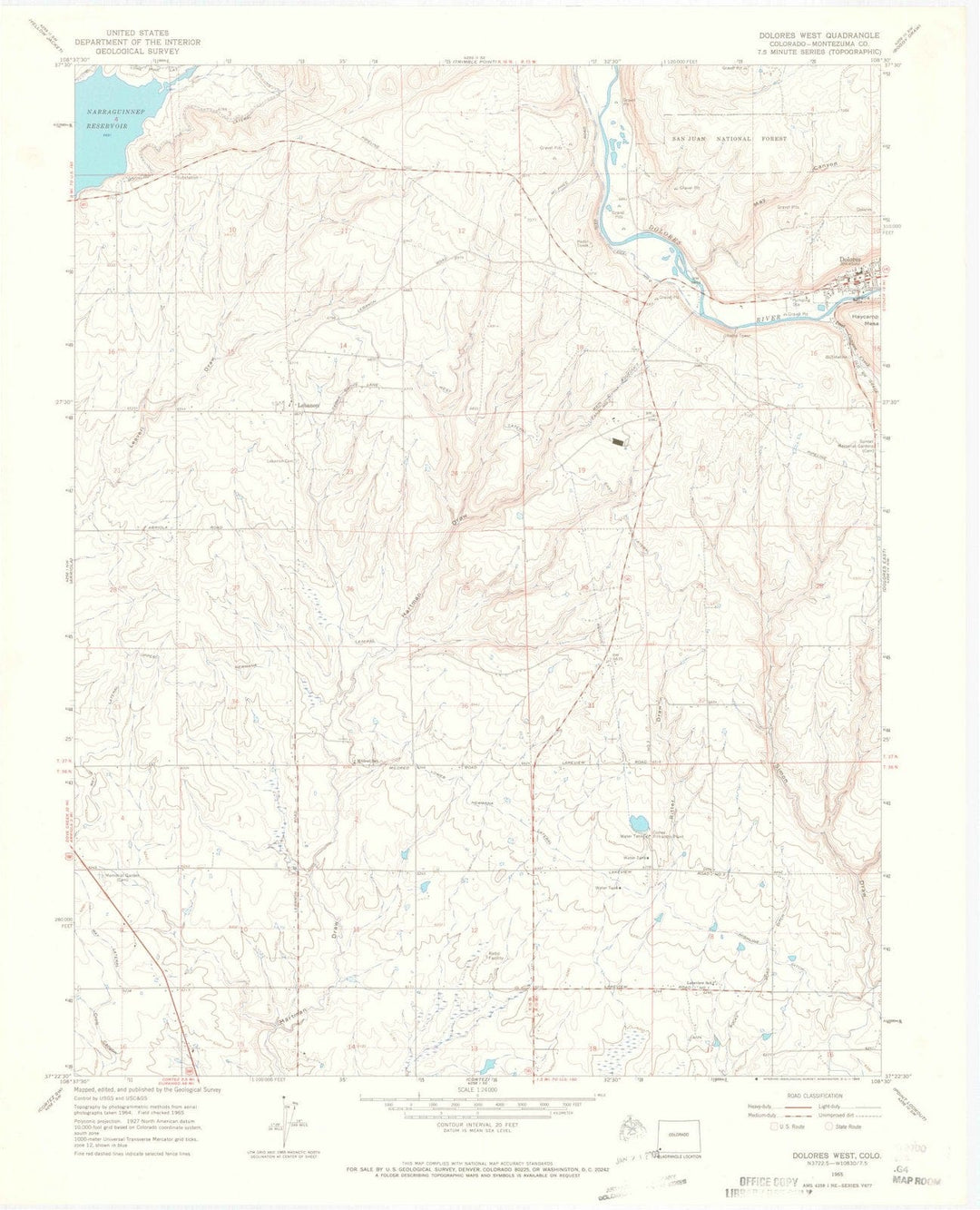 1965 Dolores West, CO - Colorado - USGS Topographic Map