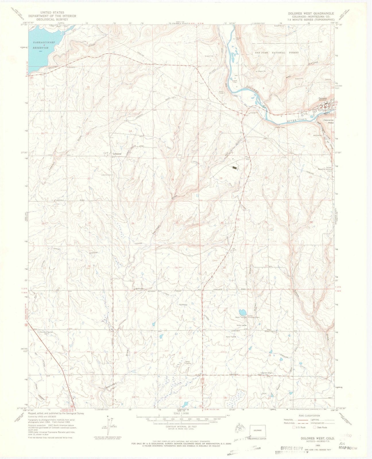 1965 Dolores West, CO - Colorado - USGS Topographic Map