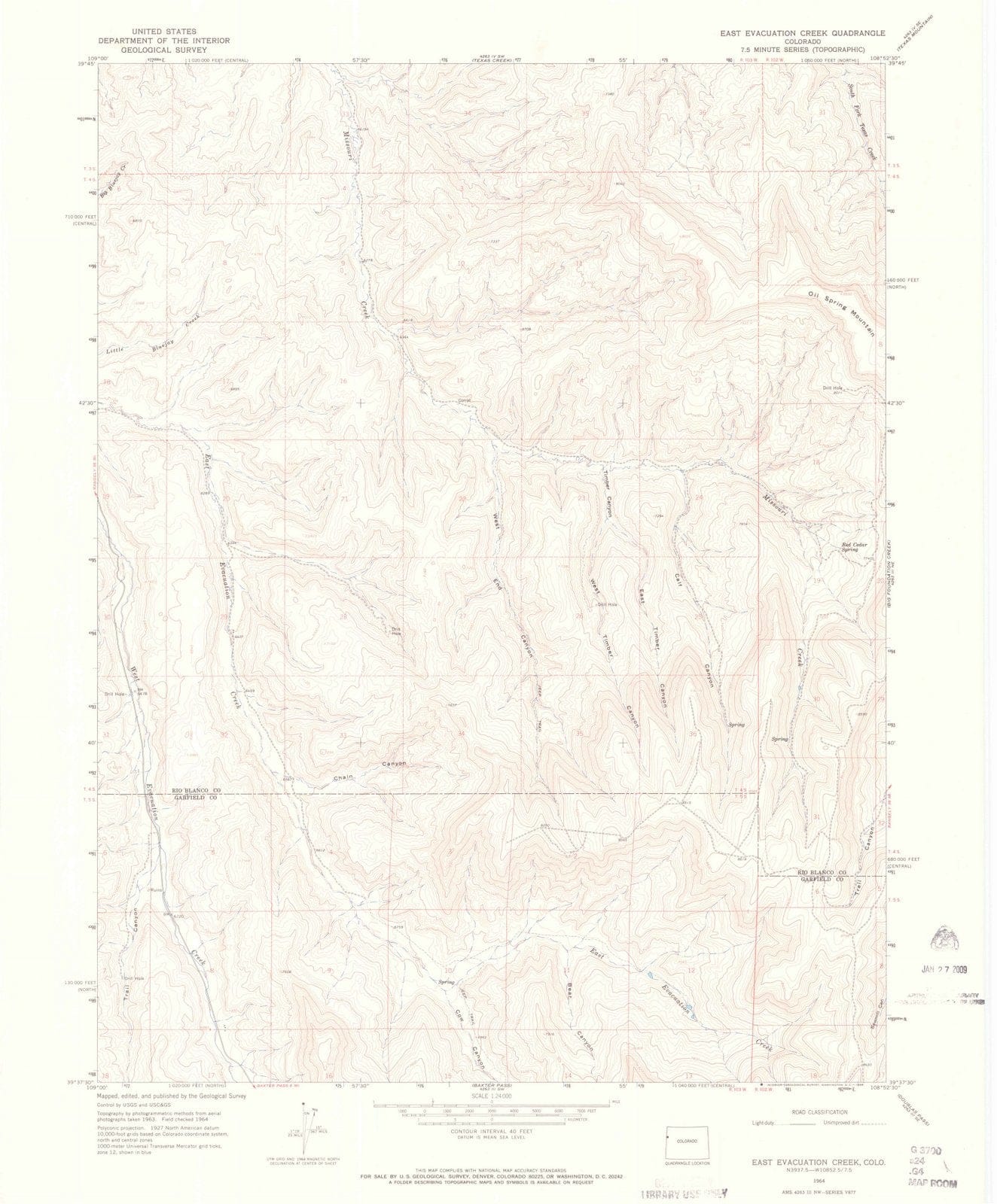 1964 East Evacuation Creek, CO - Colorado - USGS Topographic Map