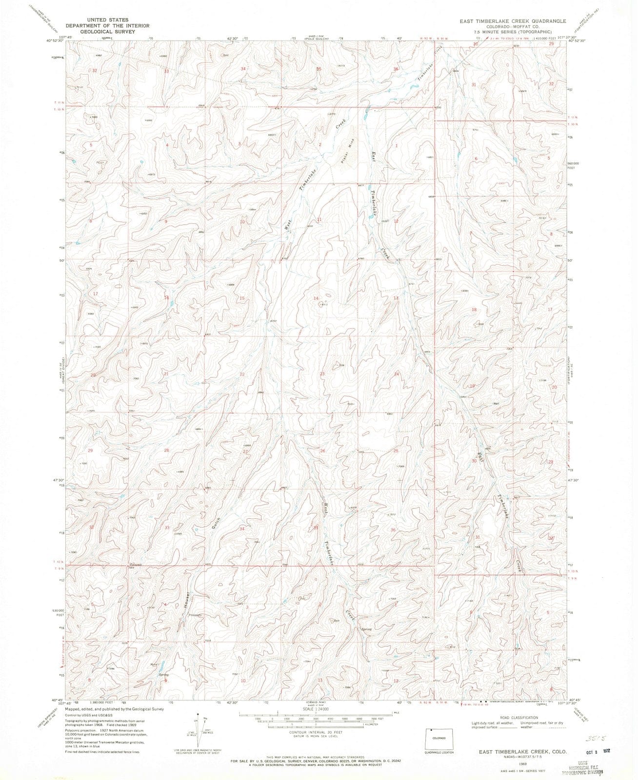 1969 East Timberlake Creek, CO - Colorado - USGS Topographic Map