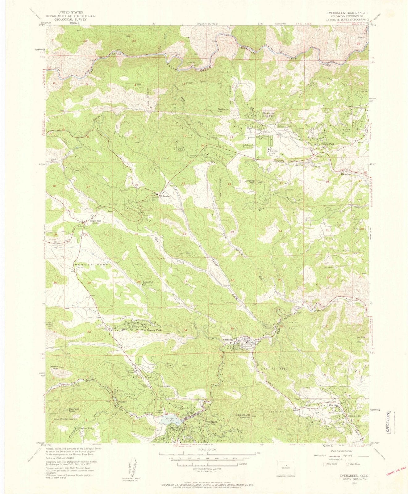 1957 Evergreen, CO - Colorado - USGS Topographic Map
